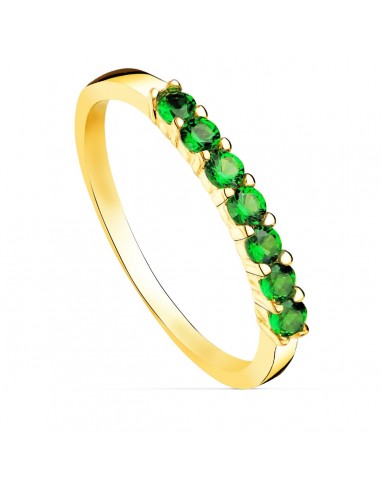 18K SORTIJA ORO AMARILLO 7 CIRCONITA VERDES GARRAS ANCHO CUERPO 2 MM