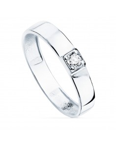 18K SORTIJA ORO BLANCO BRILLO 1 CIRCONITA ANCHO 3.5 MM