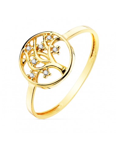 18K SORTIJA ORO AMARILLO ARBOL DE LA VIDA CIRCONITA 10 MM ANCHO CUERPO 1.2 MM