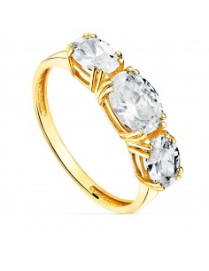 18K SORTIJA ORO AMARILLO 3 CIRCONITA TALLA OVAL 7X5 MM ANCHO 2.2 MM