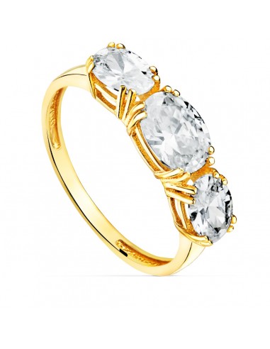 18K SORTIJA ORO AMARILLO 3 CIRCONITA TALLA OVAL 7X5 MM ANCHO 2.2 MM
