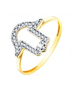 18K SORTIJA ORO AMARILLO MANO DE FATIMA CIRCONITA 13X13 MM ANCHO CUERPO 1.2 MM