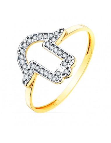18K SORTIJA ORO AMARILLO MANO DE FATIMA CIRCONITA 13X13 MM ANCHO CUERPO 1.2 MM