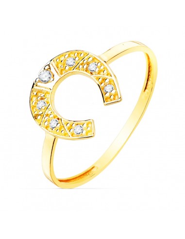 18K SORTIJA ORO AMARILLO HERRADURA CIRCONITA 10X10 MM ANCHO CUERPO 1.2 MM