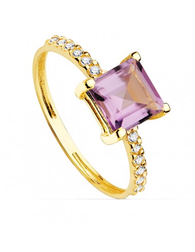 18K SORTIJA ORO AMARILLO CIRCONITA Y AMATISTA 6X6 MM ANCHO CUERPO 1.5 MM