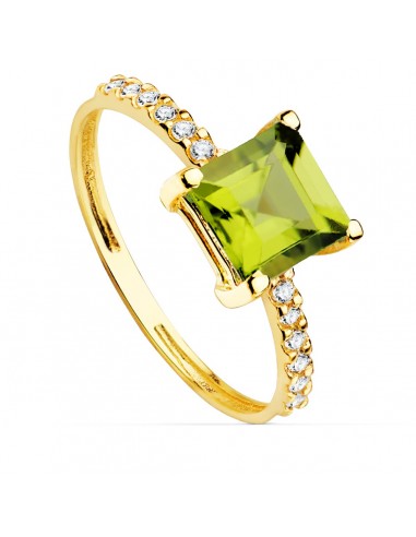18K SORTIJA ORO AMARILLO CIRCONITA Y PERIDOTO FINO 6X6 MM ANCHO CUERPO 1.5 MM