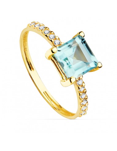 18K SORTIJA ORO AMARILLO CIRCONITA Y TOPACIO AZUL 6X6 MM ANCHO CUERPO 1.5 MM