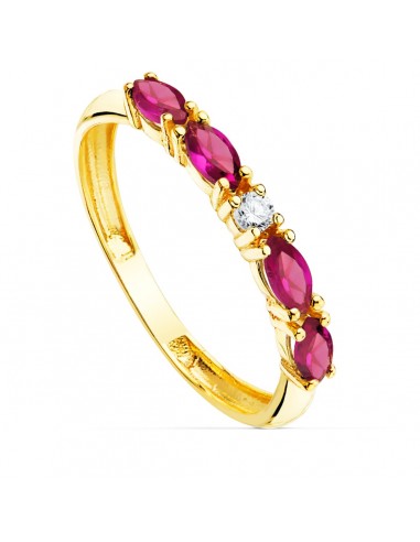 18K SORTIJA ORO AMARILLO 4 CIRCONITA ROJAS TALLA MARQUISE ANCHO 2 MM