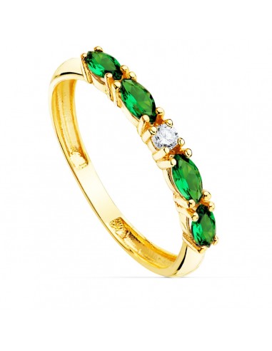 18K SORTIJA ORO AMARILLO 4 CIRCONITA VERDES TALLA MARQUISE ANCHO 2 MM