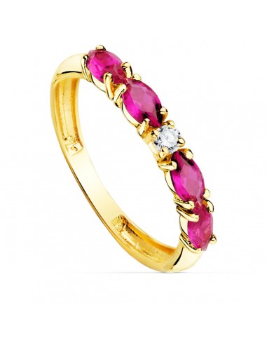 18K SORTIJA ORO AMARILLO 4 CIRCONITA ROJAS TALLA MARQUISE ANCHO 2.5 MM