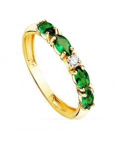 18K SORTIJA ORO AMARILLO 4 CIRCONITA VERDES TALLA MARQUISE ANCHO 2.5 MM