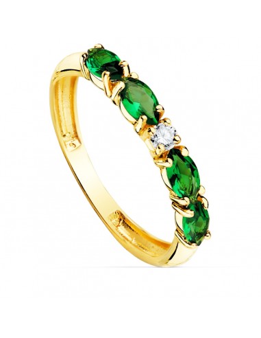 18K SORTIJA ORO AMARILLO 4 CIRCONITA VERDES TALLA MARQUISE ANCHO 2.5 MM
