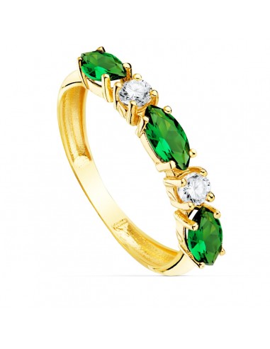 18K SORTIJA ORO AMARILLO 3 CIRCONITA VERDES TALLA MARQUISE ANCHO 3 MM