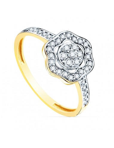 18K SORTIJA ORO BICOLOR FLOR CON CIRCONITA 11 MM ANCHO CUERPO 2 MM