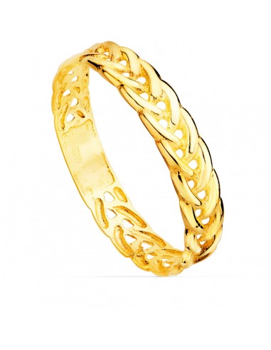 18K SORTIJA ORO AMARILLO TRENZADO ESPIGA ANCHO CUERPO 3.5 MM