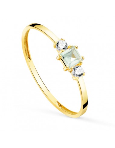 18K SORTIJA ORO AMARILLO PIEDRA AGUAMARINA Y CIRCONITA ANCHO CUERPO 1.5 MM
