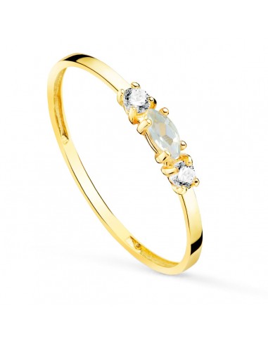 18K SORTIJA ORO AMARILLO PIEDRA AGUAMARINA 4X2 MM Y CIRCONITA ANCHO 1 MM