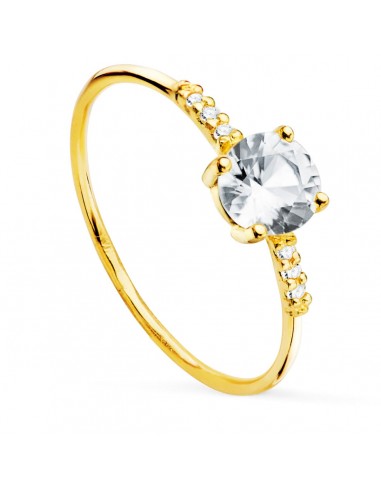 18K SOLITARIO ORO AMARILLO 7 TOPACIOS BLANCOS NATURALES 0.5438 QTS. ANCHO: 5 MM