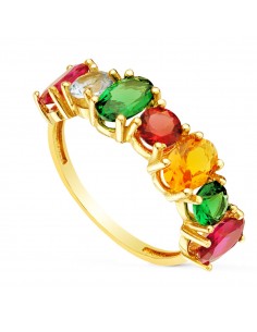 18K SORTIJA ORO AMARILLO CARRIL 6 MM SIETE GARRAS PIEDRAS DE COLORES