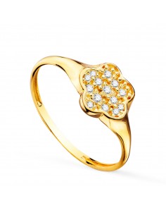 18K SELLO ORO AMARILLO MUJER CABEZA FLOR CON CIRCONITA 8X8 MM
