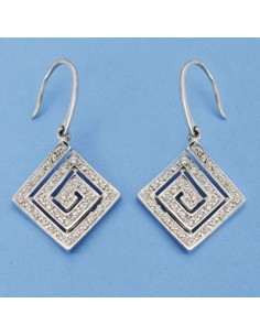 18K PENDIENTES ORO BLANCO GANCHO CIRCONITAS. 34 X 18 MM