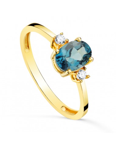 18K SORTIJA ORO AMARILLO PIEDRA AZUL BLUE LONDON 7 X 5MM Y CIRCONITA LATERALES