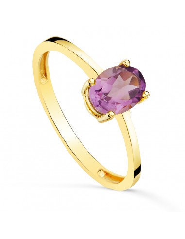 18K SORTIJA ORO AMARILLO GARRAS PIEDRA AMATISTA 7 X 5MM ANCHO CUERPO 2MM
