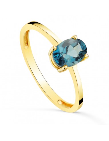 18K SORTIJA ORO AMARILLO GARRAS PIEDRA AZUL BLUE LONDON 7 X 5MM ANCHO CUERPO 2MM
