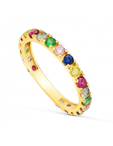 18K ALIANZA O ANILLO ORO AMARILLO CIRCONITA COLORES GARRAS. ANCHO CUERPO: 2 5 MM