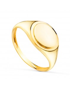 18K SORTIJA SELLO ORO AMARILLO MACIZO BRILLO CABEZA OVAL: 10X8MM