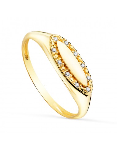 18K SORTIJA SELLO ORO AMARILLO BRILLO CABEZA OVAL ALARGADA CON CIRCONITA 14 X 6 MM. ZONA GRABADO: 10X3 MM
