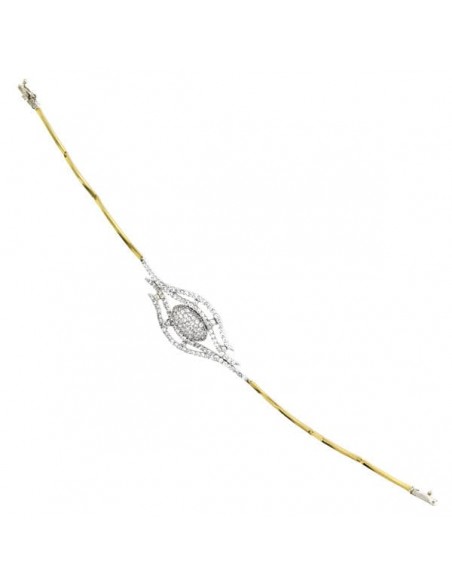 18k PULSERA ORO BICOLOR CON MOTIVO CENTRAL CIRCONITAS 19,5 CM.