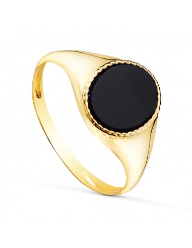18K SELLO ORO AMARILLO BRILLO CON PIEDRA OVAL ONIX 10 X 8 MM .