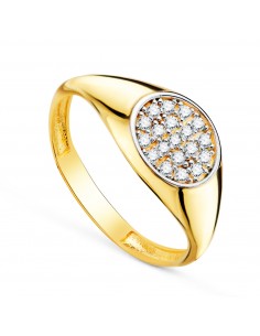 18K SELLO ORO BICOLOR CABEZA OVAL CON CIRCONITA EN BRILLO. MEDIDA: 9 X 8 MM.