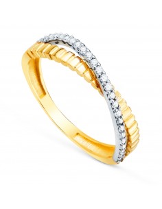 18K SORTIJA ORO BICOLOR ESTRIADO BANDA CON CIRCONITAS. ANCHO: 3MM