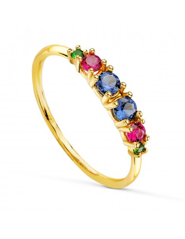 18K SORTIJA ORO AMARILLO 6 CIRCONITA COLORES EN GARRAS. ANCHO CUERPO: 1 5MM