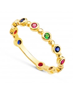 18K SORTIJA ORO AMARILLO CIRCULOS CON CIRCONITA COLORES. ANCHO: 3MM
