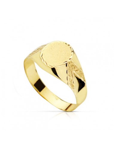 18K SELLO ORO AMARILLO HUECO OVAL LATERAL TALLADO. ZONA GRABADO: 10X8MM