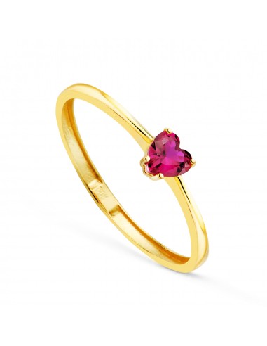 18K SORTIJA ORO AMARILLO CORINDON RECONSTRUIDO CORAZON RUBI 4X4 MM CON 4 GARRAS C. AMOR