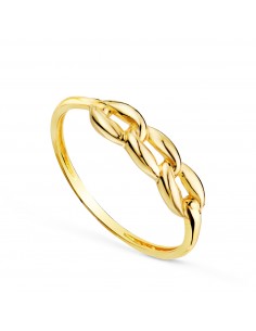 18K SORTIJA ORO AMARILLO CON TRES ESLABONES LISOS EN BRILLO. ANCHO: 4 MM