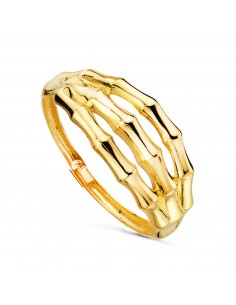 18K SORTIJA ORO AMARILLO CON TRIPLE CUERPO DE BAMBÚ EN BRILLO. ANCHO: 8 MM