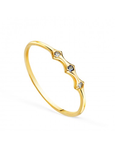 18K SORTIJA ORO AMARILLO BAMBÚ CON 3 CIRCONITAS AZULES. ANCHO: 1 5 MM