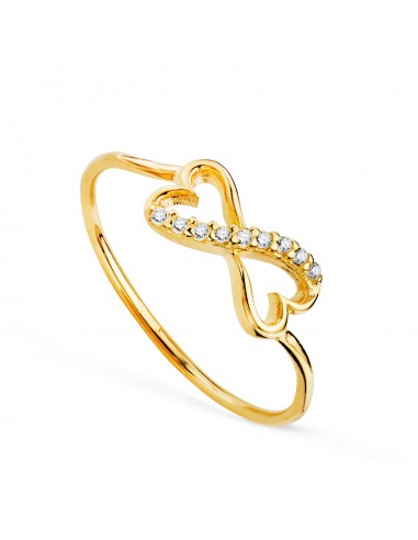 18K SORTIJA ORO AMARILLO CORAZONES CALADOS UNIDOS CON CIRCONITAS. ANCHO: 6 MM C. AMOR