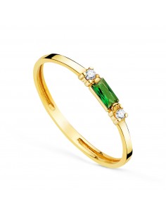 18K SORTIJA ORO AMARILLO CIRCONITA VERDE 4X2 MM Y CIRCONITAS. ANCHO: 2MM