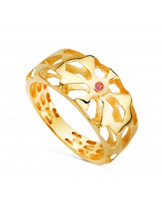 18K SORTIJA ORO AMARILLO FILIGRANA CALADA Y RUBI NATURAL. ANCHO: 10 MM
