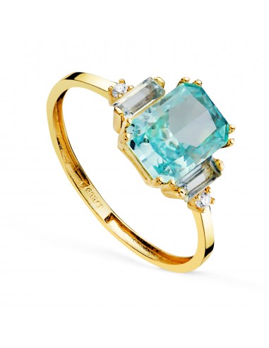 18K SORTIJA ORO AMARILLO PIEDRA OCTOGONAL 8X6 MM ICE CUT Y BARRETAS TOPACIO NATURAL 4X2 MM