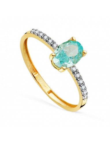 18K SORTIJA ORO BICOLOR TOPACIO NATURAL PARAIBA OVAL 7X5MM 0 93 QTS. Y CIRCONITAS