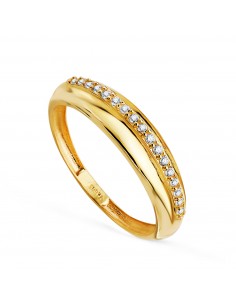 18K SORTIJA ORO AMARILLO BANDAS EN BRILLO CON CARRIL DE CIRCONITAS. ANCHO: 4 8 MM