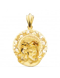 18K COLGANTE ORO AMARILLO CABEZA DE CRISTO AUREOLA 29X27 MM