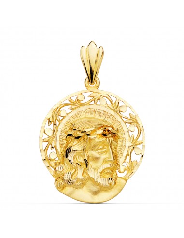 18K COLGANTE ORO AMARILLO CABEZA DE CRISTO AUREOLA 29X27 MM